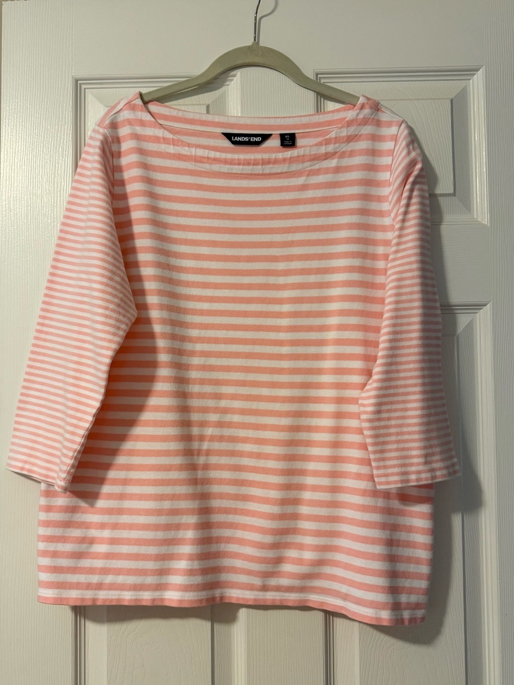 Lands' End Pink and White Striped Boatneck Top